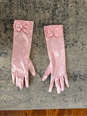 Source Unknown Pink Satin Bow Kids Gloves